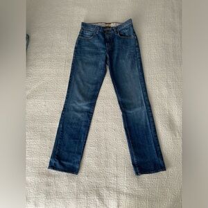 Mens Boss medium wash, straight leg, denim jeans in size 32” x 32”.